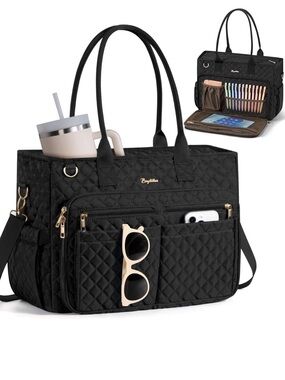 Bagstellar Teacher Bags for Women, 15.6 inch Laptop Work Tote Bag Black